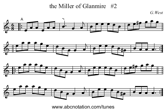 the Miller of Glanmire #2 - staff notation