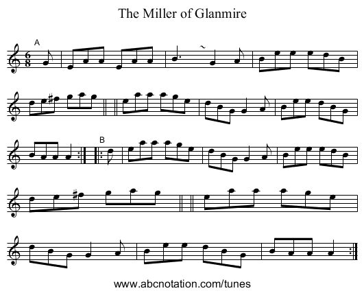 The Miller of Glanmire - staff notation