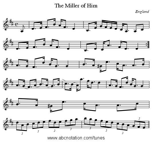 The Miller of Hirn - staff notation