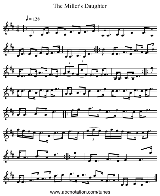 The Miller's Daughter - staff notation