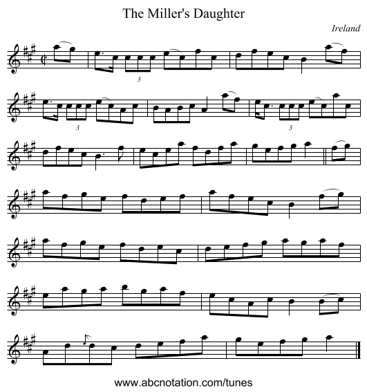 The Miller's Daughter - staff notation
