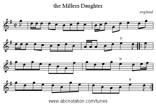 the Millers Daughter - staff notation
