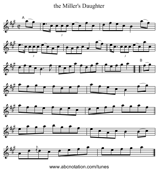 the Miller's Daughter - staff notation