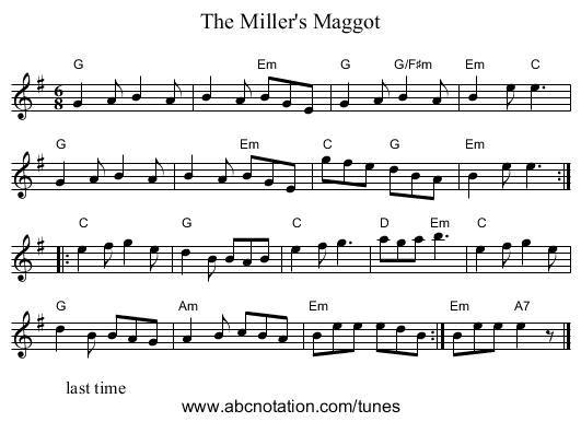 The Miller's Maggot - staff notation