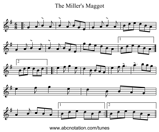 The Miller's Maggot - staff notation