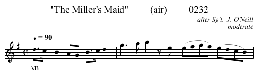 The Miller's Maid         (air)         0232 - staff notation