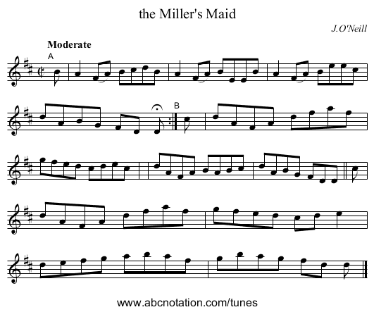 the Miller's Maid - staff notation