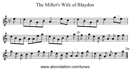 The Miller's Wife of Blaydon - staff notation
