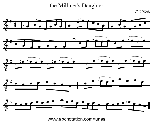 the Milliner's Daughter - staff notation