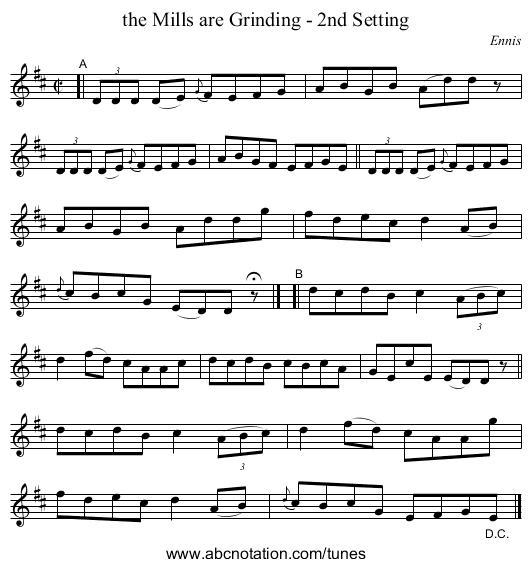 the Mills are Grinding - 2nd Setting - staff notation