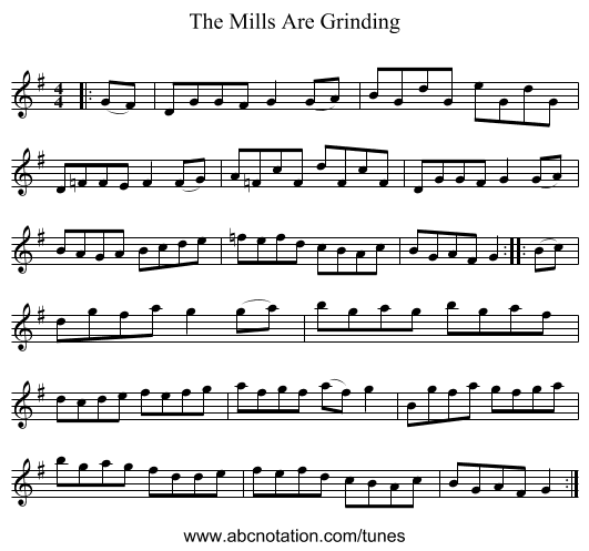 The Mills Are Grinding - staff notation