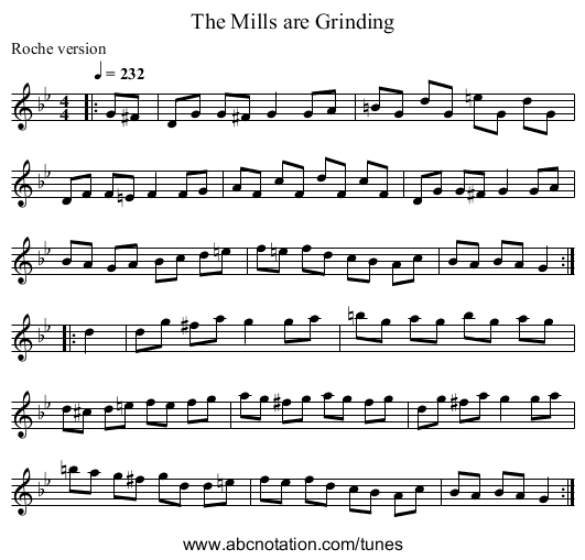 The Mills are Grinding - staff notation