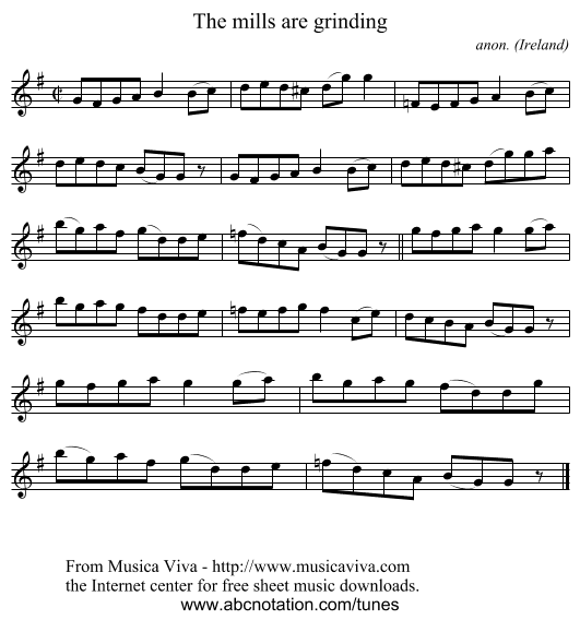 The mills are grinding - staff notation