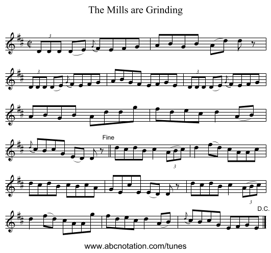 The Mills are Grinding - staff notation