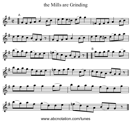 the Mills are Grinding - staff notation