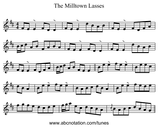 The Milltown Lasses - staff notation
