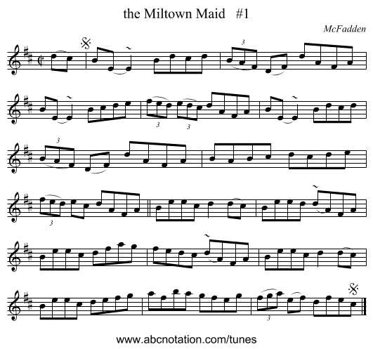 the Miltown Maid   #1 - staff notation