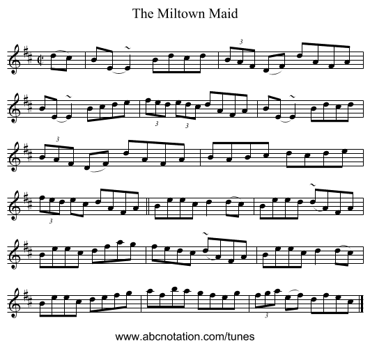The Miltown Maid - staff notation