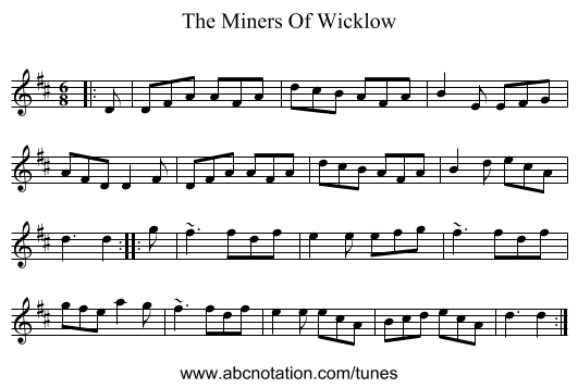 The Miners Of Wicklow - staff notation