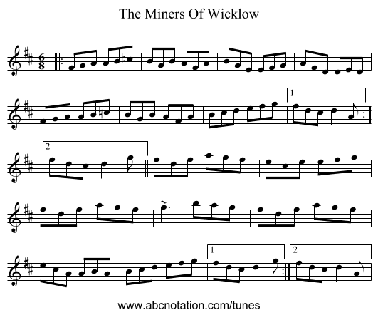 The Miners Of Wicklow - staff notation