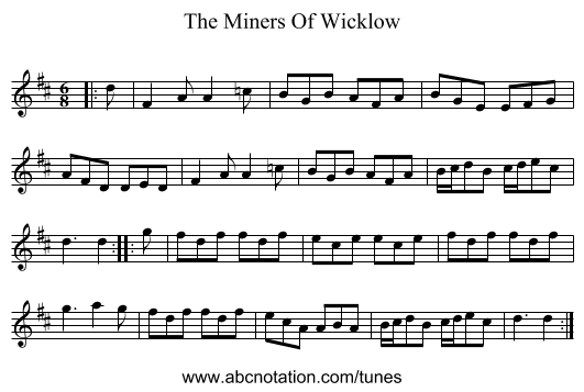 The Miners Of Wicklow - staff notation
