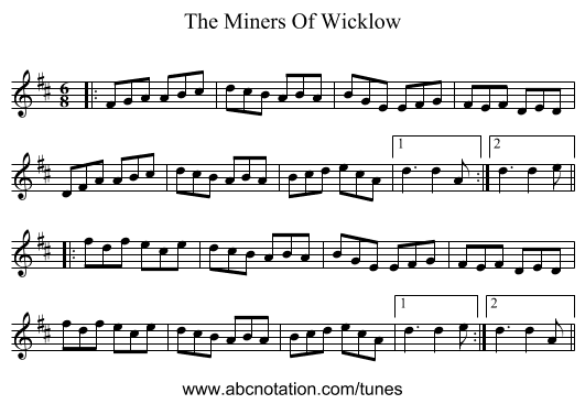 The Miners Of Wicklow - staff notation