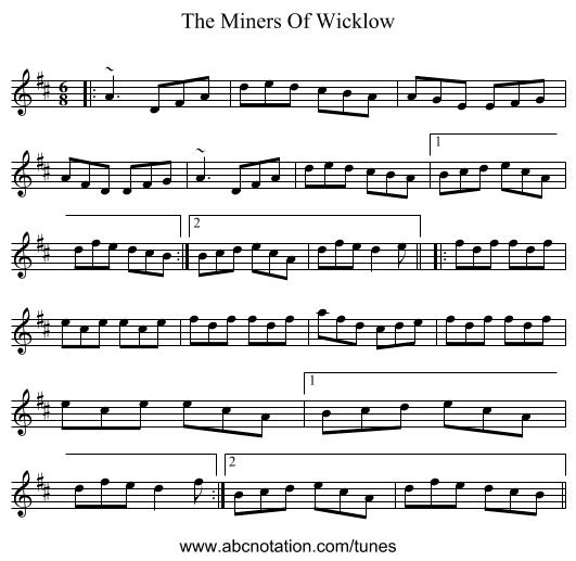 The Miners Of Wicklow - staff notation