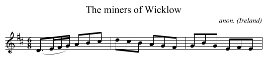 The miners of Wicklow - staff notation