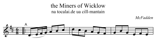 the Miners of Wicklow - staff notation