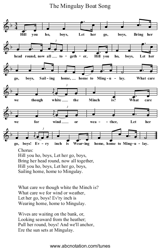 The Mingulay Boat Song - staff notation