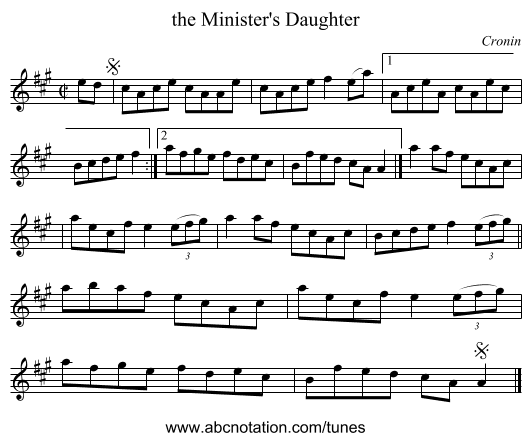 the Minister's Daughter - staff notation