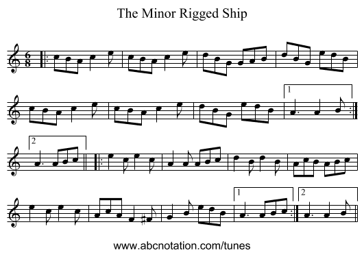 The Minor Rigged Ship - staff notation