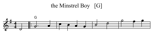 the Minstrel Boy   [G] - staff notation