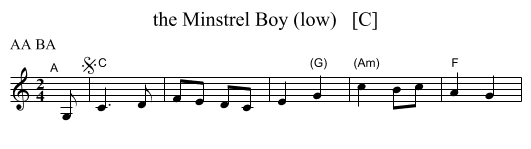 the Minstrel Boy (low)   [C] - staff notation