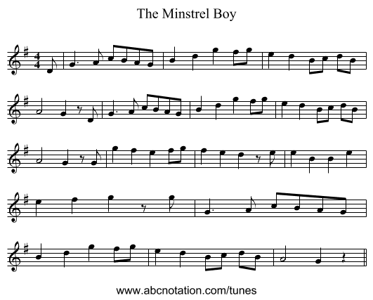 The Minstrel Boy - staff notation