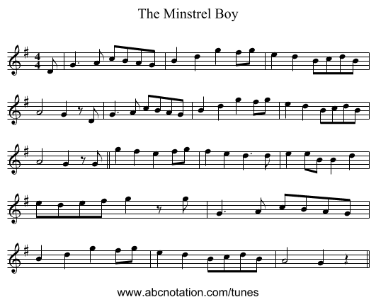 The Minstrel Boy - staff notation