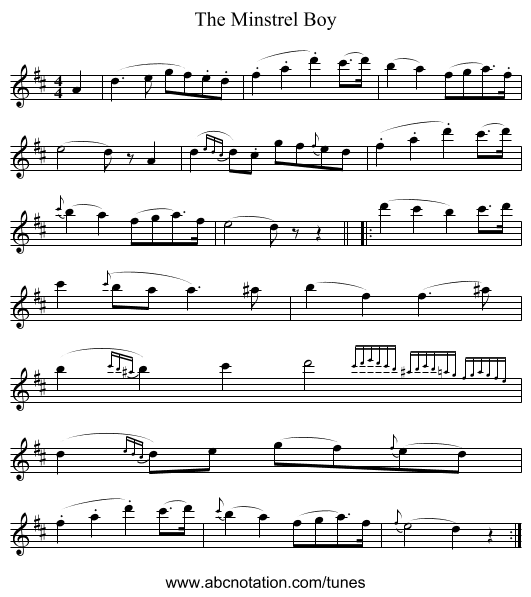 The Minstrel Boy - staff notation