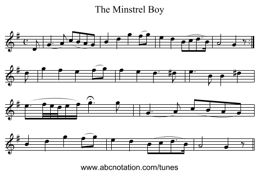 The Minstrel Boy - staff notation