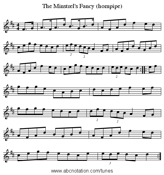 The Minstrel's Fancy (hornpipe) - staff notation