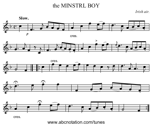 the MINSTRL BOY - staff notation