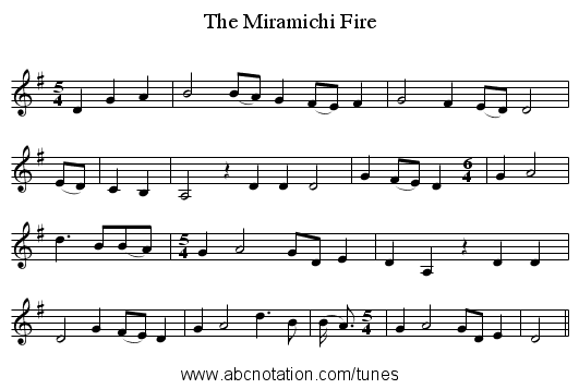 The Miramichi Fire - staff notation