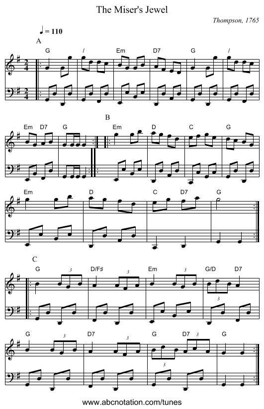 The Miser's Jewel - staff notation
