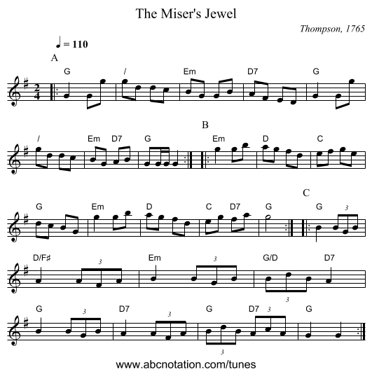 The Miser's Jewel - staff notation