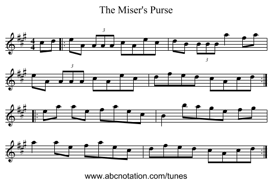 The Miser's Purse - staff notation