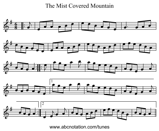 The Mist Covered Mountain - staff notation