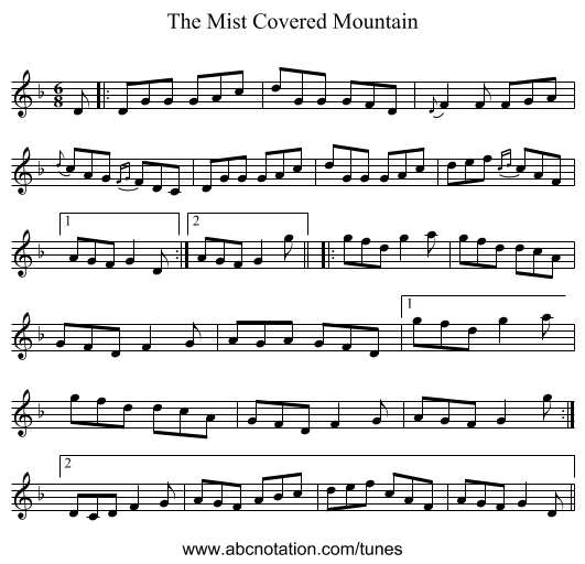 The Mist Covered Mountain - staff notation