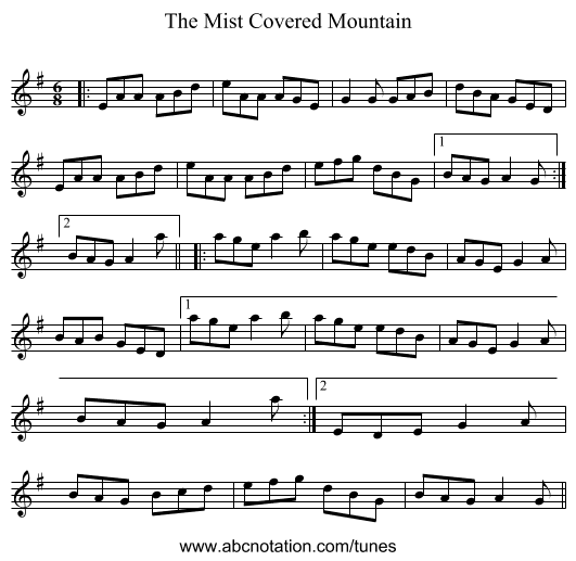 The Mist Covered Mountain - staff notation