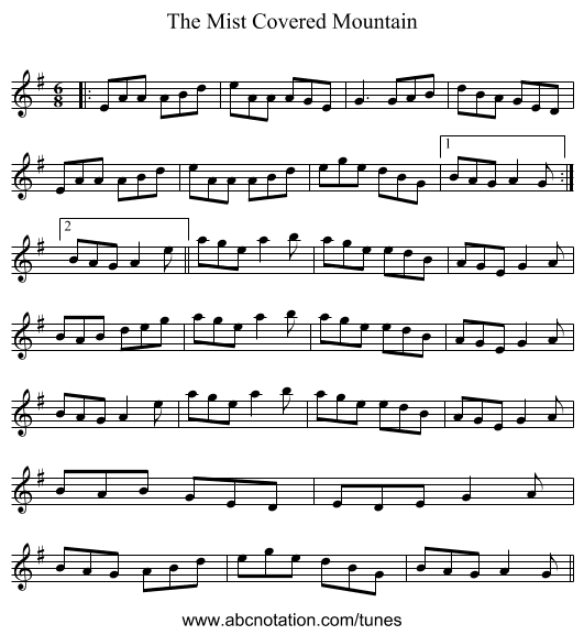 The Mist Covered Mountain - staff notation