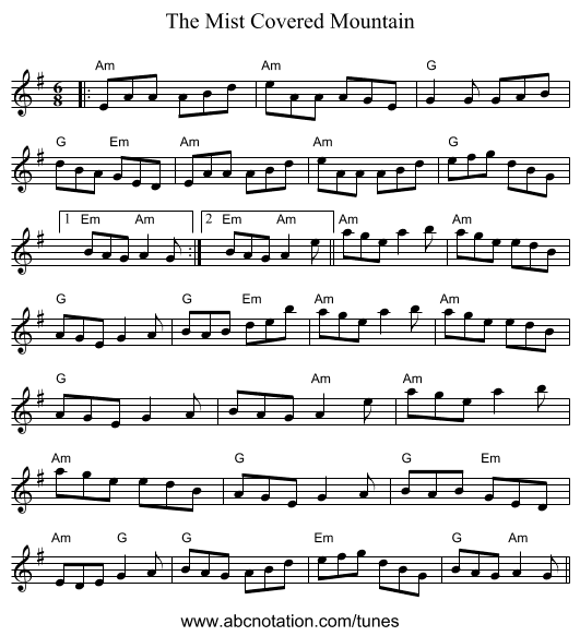 The Mist Covered Mountain - staff notation