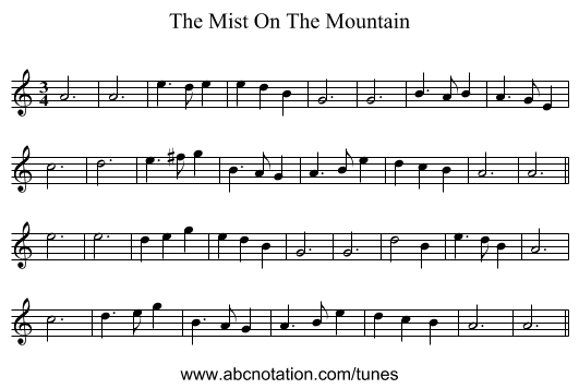 The Mist On The Mountain - staff notation